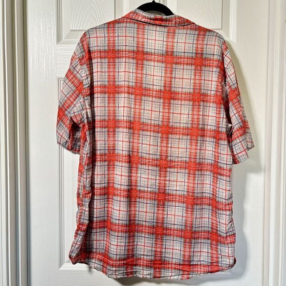 Mens Orange Plaid Linen Blend Button Up Top Autumn Fall Breathable Preppy Sz XL - Picture 2 of 5